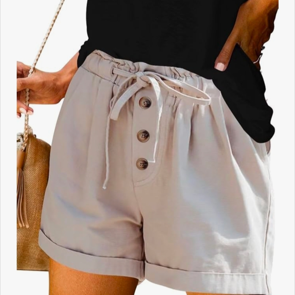 High Waist Beige Button-Up Women's Shorts